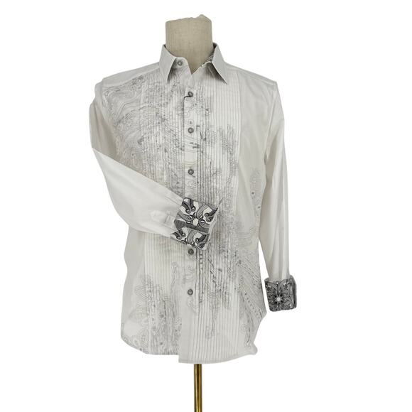 Robert Graham Other - Robert Graham Embroidered Tuxedo Shirt *AS IS*  Solid White Jacquard STAINED! M